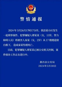 ​13岁女孩将2岁女童从17楼推下坠亡，警方：嫌疑人有智力障碍