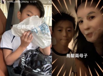 ​张柏芝晒与二儿子洗漱素颜合影 小Q越长越帅超像谢霆锋